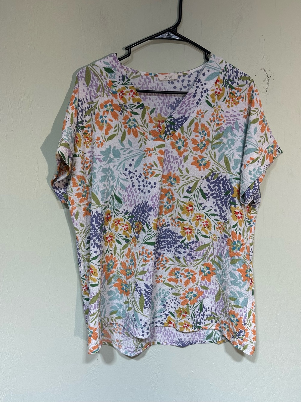 ODDI v neck floral print short sleeve blouse women’s large